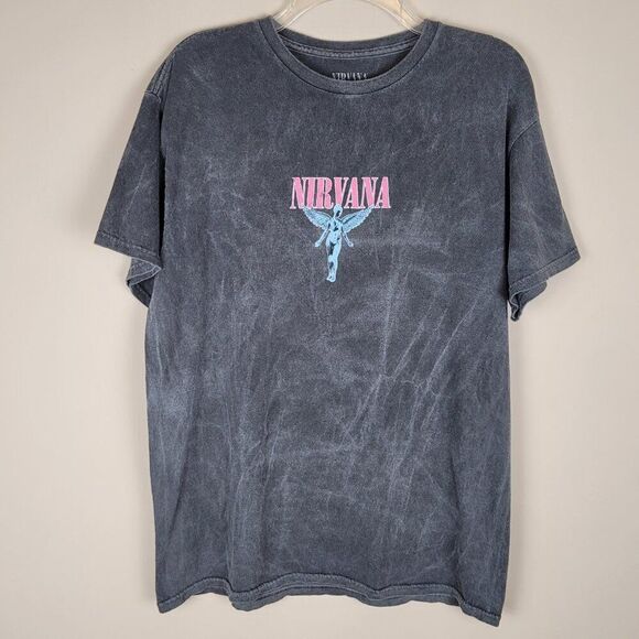 Nirvana In Utero Angel Graphic T-Shirt 2 Side Print Acid Wash Retro Gray Size M - Picture 2 of 9